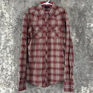 Kuhl Sz S Plaid Cotton Blend Casual Snap Button Top Red Long Sleeve Pocket